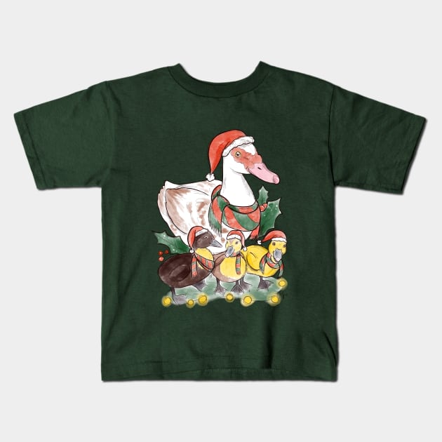 Christmas duck Kids T-Shirt by Jurassic Ink